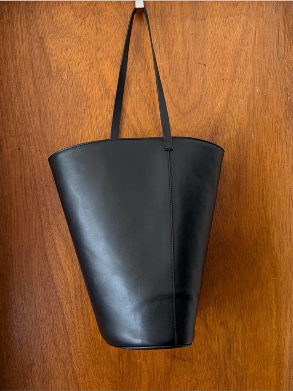 COS Black Leather Bucket Tote good condition! Inside cover that closes,